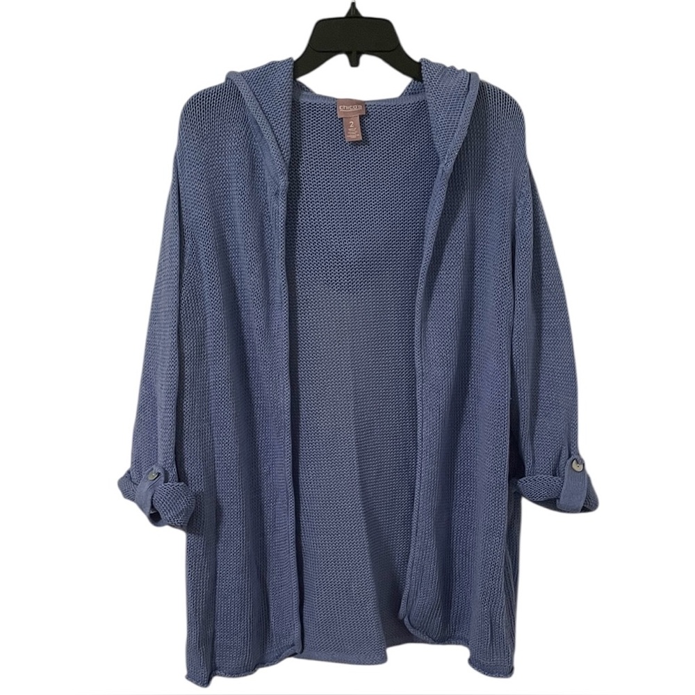 Chico’s Women’s Light Blue Knit Open Front‎ Linen Blend Cardigan Size 2 (L/12)